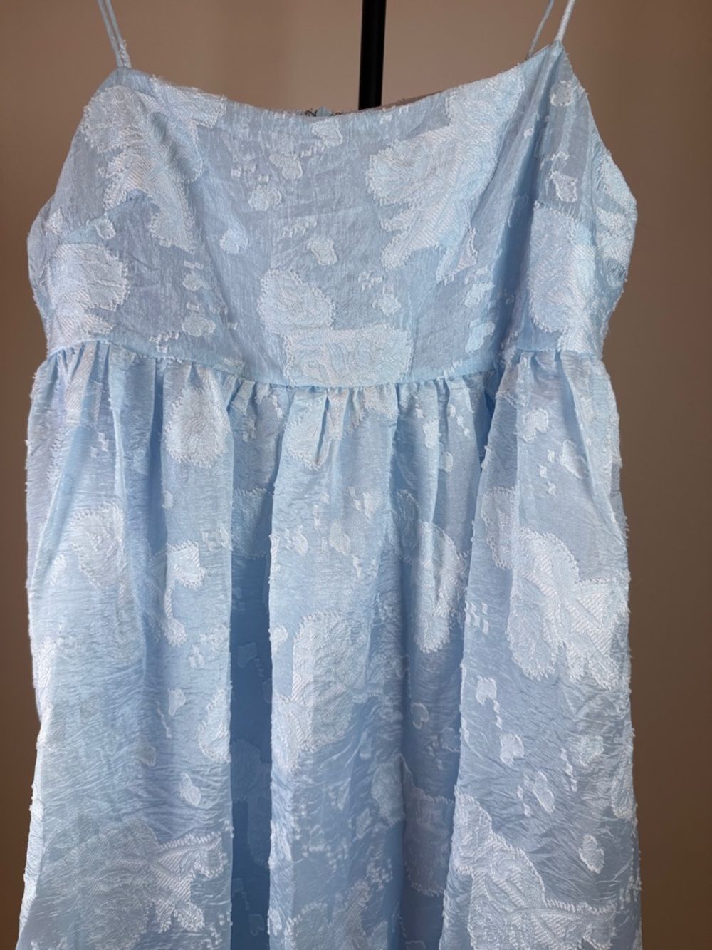 NWT - Storia Baby Blue Floral Textured Babydoll Midi Dress - Size L - Picture 3 of 7